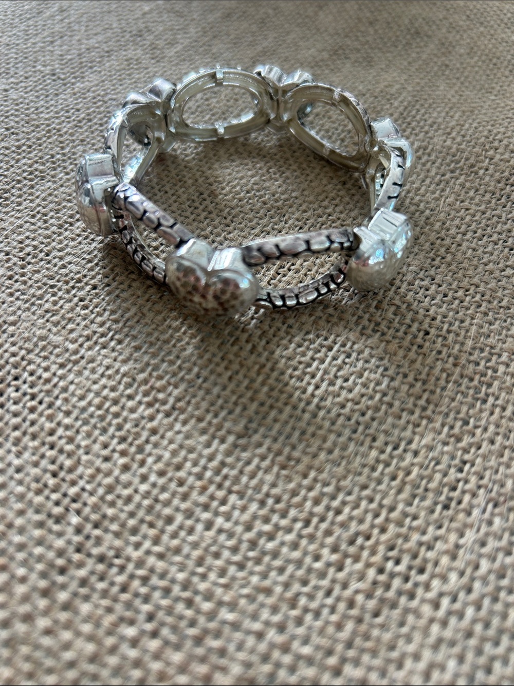 Silver Heart Link Stretch Bracelet - Women Jewelry